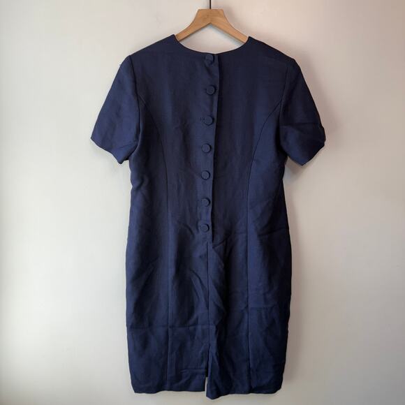 Charter Club Women's Vintage Back Button Tweed Dress Navy Blue Size 14 - Picture 6 of 8